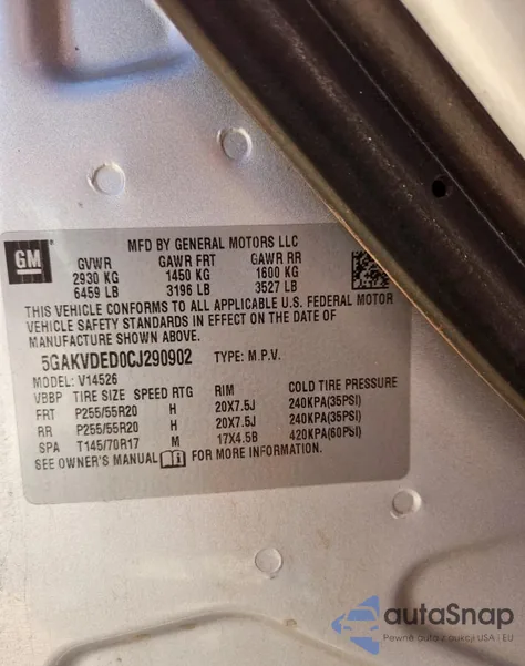 2012 Buick Enclave z USA, uszkodzony, nr VIN 5GAKVDED0CJ290902